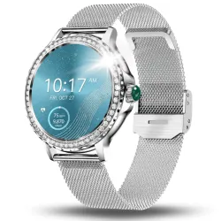 SMARTWATCH DAMSKI ZEGAREK ANGELO AX19 SREBRNY ROZMOWY CIŚNIENIE PULS CYRKONIE MENU PL
